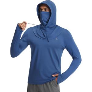 image:imagebaleaf Mens Sun Hoodies UPF 50 Separate Hood with Face Mask Long Sleeve Fishing Shirts UV Protection Rash GuardNavy Blue