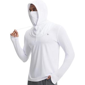image:imagebaleaf Mens Sun Hoodies UPF 50 Separate Hood with Face Mask Long Sleeve Fishing Shirts UV Protection Rash GuardWhite
