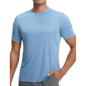 image:imagebaleaf Mens Sun Protection Shirts Short Sleeve TShirts Swim Rash Guard Hiking Running SPF UPF 50 UV LightweightHeather Light Blue