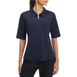 image:imagebaleaf Womens Golf Shirts Half Sleeve Elbow Length Sleeves Polo Tops Workout Athletic Collared Quarter Zip V Neck UPFNavy Blue