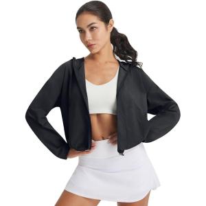 image:imagebaleaf Womens Sun Jackets Lightweight Packable Crop Shirts UPF 50 Long Sleeve Hoodie Water Resistant Zip Up Tops AthleticBlack