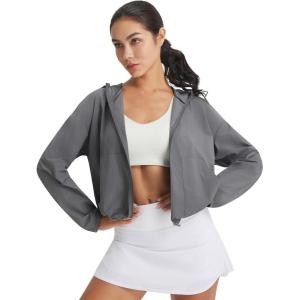 image:imagebaleaf Womens Sun Jackets Lightweight Packable Crop Shirts UPF 50 Long Sleeve Hoodie Water Resistant Zip Up Tops AthleticDark Gray