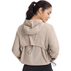 image:imagebaleaf Womens Sun Jackets Lightweight Packable Crop Shirts UPF 50 Long Sleeve Hoodie Water Resistant Zip Up Tops AthleticKhaki