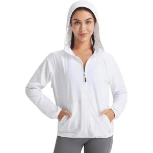 image:imagebaleaf Womens Sun Jackets No Insert Lightweight Hiking Hoodie UPF 50 Workout Mosquito Clothes Long Sleeve UV with 2 PocketsWhite