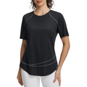 image:imagebaleaf Womens Sun Protection Shirts Short Sleeve UPF 50 Moisture Wicking Quick Dry Workout Tops for Hiking Running SummerBlack