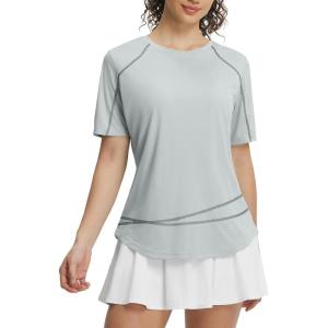 image:imagebaleaf Womens Sun Protection Shirts Short Sleeve UPF 50 Moisture Wicking Quick Dry Workout Tops for Hiking Running SummerLight Gray