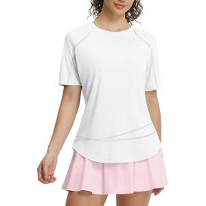 image:imagebaleaf Womens Sun Protection Shirts Short Sleeve UPF 50 Moisture Wicking Quick Dry Workout Tops for Hiking Running SummerWhite