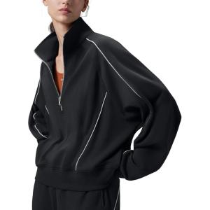 image:imagebaleaf Womens Yoga Loose Fit HalfZip Pullover HoodieBlack