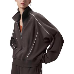 image:imagebaleaf Womens Yoga Loose Fit HalfZip Pullover HoodieDark Brown