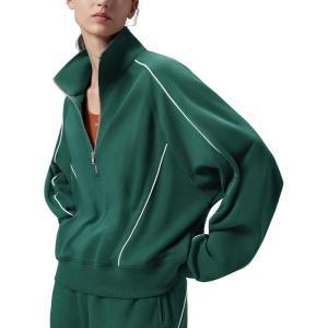 image:imagebaleaf Womens Yoga Loose Fit HalfZip Pullover HoodieDark Green