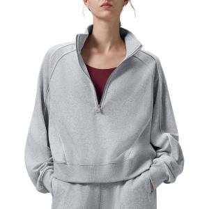 image:imagebaleaf Womens Yoga Loose Fit HalfZip Pullover HoodieHeather Light Gray