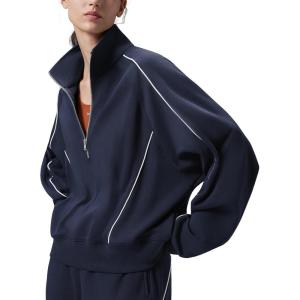 image:imagebaleaf Womens Yoga Loose Fit HalfZip Pullover HoodieNavy Blue