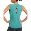 image:imagebaleaf Womens Workout Tank Tops Open Back Yoga Top High Neck Sleeveless Shirts Running Loose Fit Athletic GymHeather Green