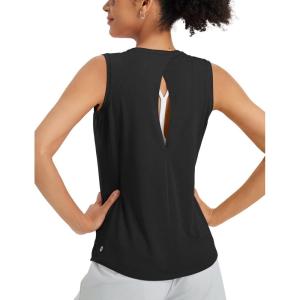 image:imagebaleaf Womens Workout Tank Tops Open Back Yoga Top High Neck Sleeveless Shirts Running Loose Fit Athletic GymBlack