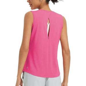 image:imagebaleaf Womens Workout Tank Tops Open Back Yoga Top High Neck Sleeveless Shirts Running Loose Fit Athletic GymPink