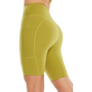image:imagebaleaf Sweatleaf Womens Light Compression Biker Shorts 8 High Waisted Yoga Gym Spandex Shorts Side PocketsGreen
