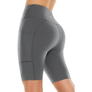 image:imagebaleaf Sweatleaf Womens Light Compression Biker Shorts 8 High Waisted Yoga Gym Spandex Shorts Side PocketsGrey