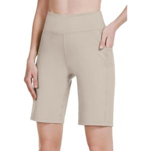 image:imagebaleaf Womens 10 Long Bermuda Shorts Above Knee Length with 3 Pockets Walking Athletic Workout High Rise Yoga RunningLight Khaki
