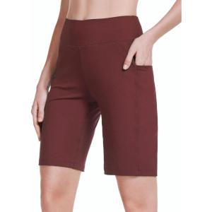 image:imagebaleaf Womens 10 Long Bermuda Shorts Above Knee Length with 3 Pockets Walking Athletic Workout High Rise Yoga RunningWine Red