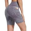image:imagebaleaf Biker Shorts Women Yoga Gym Workout Spandex Running Volleyball Tummy Control Compression with Pockets Soft 7 Tie Dye Iris Purple L
