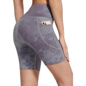image:imagebaleaf Biker Shorts Women Yoga Gym Workout Spandex Running Volleyball Tummy Control Compression with Pockets Soft 7 Tie Dye Iris Purple L