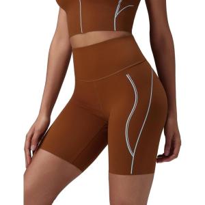 image:imagebaleaf Freeleaf Broadway Womens Biker Shorts with Pockets Dance Yoga Workout Gym Running 8 High Waist Short PantsBrown