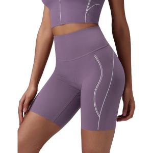 image:imagebaleaf Freeleaf Broadway Womens Biker Shorts with Pockets Dance Yoga Workout Gym Running 8 High Waist Short PantsPurple