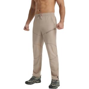 image:imagebaleaf Mens Hiking Pants Lightweight Quick Dry Elastic Waist Water Resistant Cargo Pants with 6 Pockets Fishing OutdoorKhaki