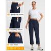 image:imagebaleaf Womens 26 Travel Pants with Zipper Pockets Petite Ankle Slacks Lightweight Stretch Quick Dry Cargo Summer CoolNavy Blue