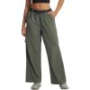 image:imagebaleaf Womens Lightweight Pants Quick Dry Wide Leg Hiking Water Resistant with 4 Pockets Travel Baggy Parachute Cargo PantArmy Green