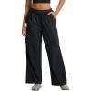 image:imagebaleaf Womens Lightweight Pants Quick Dry Wide Leg Hiking Water Resistant with 4 Pockets Travel Baggy Parachute Cargo PantBlack