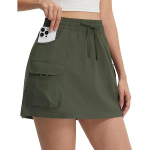 image:imagebaleaf Skorts for Women with Pockets Athletic Skort High Waisted Hiking Cargo Golf Travel Skirts Water Resistant UPF 50Army Green