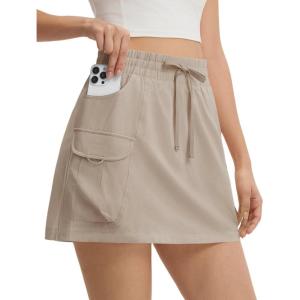 image:imagebaleaf Skorts for Women with Pockets Athletic Skort High Waisted Hiking Cargo Golf Travel Skirts Water Resistant UPF 50Khaki