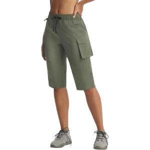 image:imagebaleaf Womens 15 Long Shorts with 7 Pockets Knee Length Hiking Bermuda Shorts Lightweight Quick Dry Cargo CaprisArmy Green