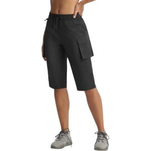 image:imagebaleaf Womens 15 Long Shorts with 7 Pockets Knee Length Hiking Bermuda Shorts Lightweight Quick Dry Cargo CaprisBlack
