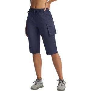 image:imagebaleaf Womens 15 Long Shorts with 7 Pockets Knee Length Hiking Bermuda Shorts Lightweight Quick Dry Cargo CaprisNavy Blue