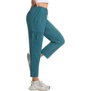 image:imagebaleaf Womens 26 Travel Pants with Zipper Pockets Petite Ankle Slacks Lightweight Stretch Quick Dry Cargo Summer CoolDark Green