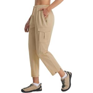 image:imagebaleaf Womens 26 Travel Pants with Zipper Pockets Petite Ankle Slacks Lightweight Stretch Quick Dry Cargo Summer CoolKhaki