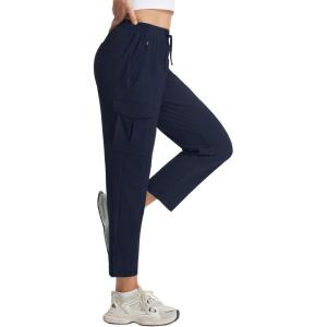 image:imagebaleaf Womens 26 Travel Pants with Zipper Pockets Petite Ankle Slacks Lightweight Stretch Quick Dry Cargo Summer CoolNavy Blue