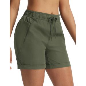 image:imagebaleaf Womens 5 Hiking Shorts with Zipper Pockets Lightweight Water Resistant Strech Quick Dry Golf Athletic ShortsArmy Green