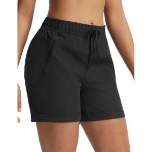 image:imagebaleaf Womens 5 Hiking Shorts with Zipper Pockets Lightweight Water Resistant Strech Quick Dry Golf Athletic ShortsBlack