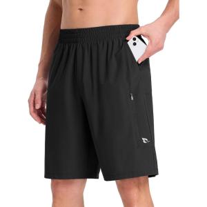 image:imagebaleaf Mens Athletic Running Shorts 9 Quick Dry Workout Shorts Lightweight Sports Gym Shorts with Zipper PocketsBlack
