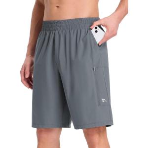 image:imagebaleaf Mens Athletic Running Shorts 9 Quick Dry Workout Shorts Lightweight Sports Gym Shorts with Zipper PocketsDark Gray