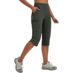 image:imagebaleaf Womens 17 Capri Pants Lighweight Cargo Capris Quick Dry Zipper Pockets Hiking Biking Casual Outdoor17inarmy Green