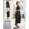 image:imagebaleaf 22 Wide Leg Pants for Women Capri Sweatpants Pant Cropped Lightweight Quick Dry Petite Pant with Pockets Loose FitBlack