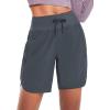 image:imagebaleaf Womens 7 Athletic Long Running Shorts Workout Gym Quick Dry Hiking Shorts High Waisted Zipper PocketDark Gray