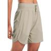 image:imagebaleaf Womens 7 Athletic Long Running Shorts Workout Gym Quick Dry Hiking Shorts High Waisted Zipper PocketKhaki