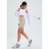 image:imagebaleaf Womens 7 Athletic Long Running Shorts Workout Gym Quick Dry Hiking Shorts High Waisted Zipper PocketKhaki