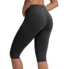 image:imagebaleaf Womens Knee Length Capri Leggings High Waisted with Pocket 14 Yoga Stretch Casual Summer Workout ExerciseBlack