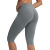 image:imagebaleaf Womens Knee Length Capri Leggings High Waisted with Pocket 14 Yoga Stretch Casual Summer Workout ExerciseDark Gray